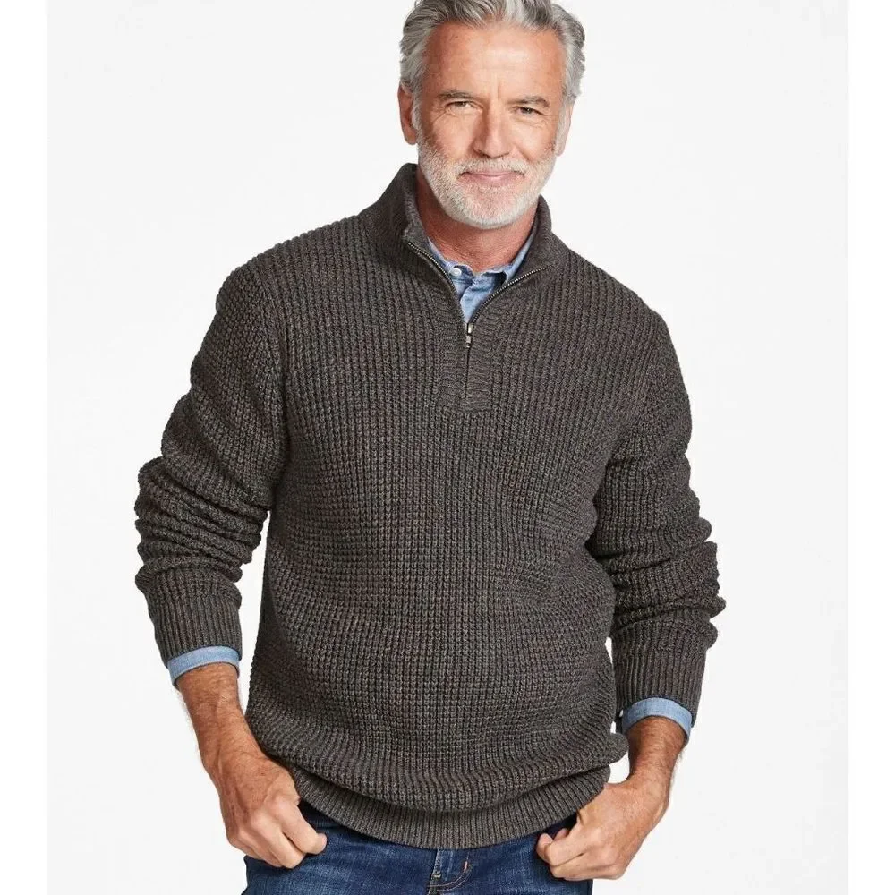 L.L. Bean Menswear Wicked Soft Cotton/Cashmere Waffle Knit 1/2 Zip Sweater Siz L